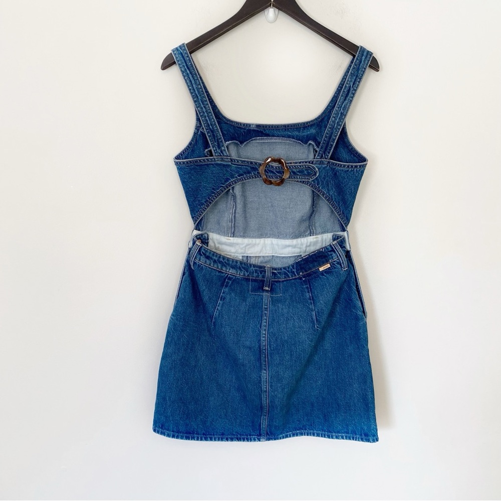 MOTHER The Over It Denim Cutout Mini Dress Medium - Picture 7 of 12